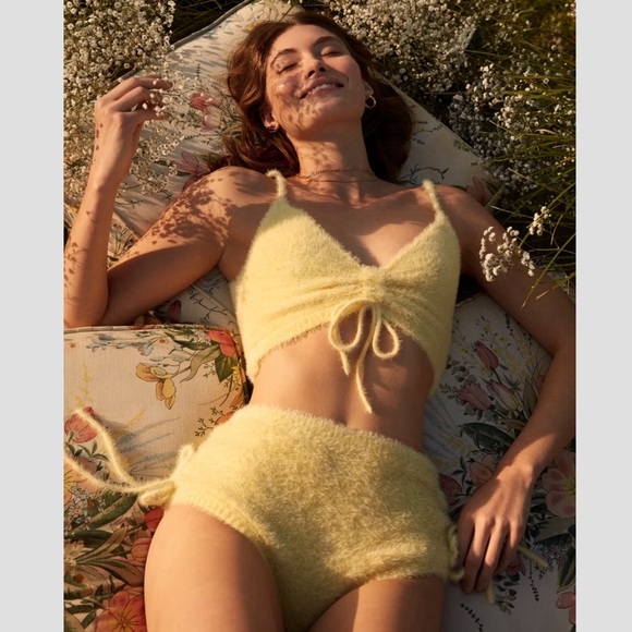 FOR LOVE AND LEMONS FIONA YELLOW FUZZY RUCHED SIDE SLEEP SHORTS UNDERWEAR - Picture 8 of 10